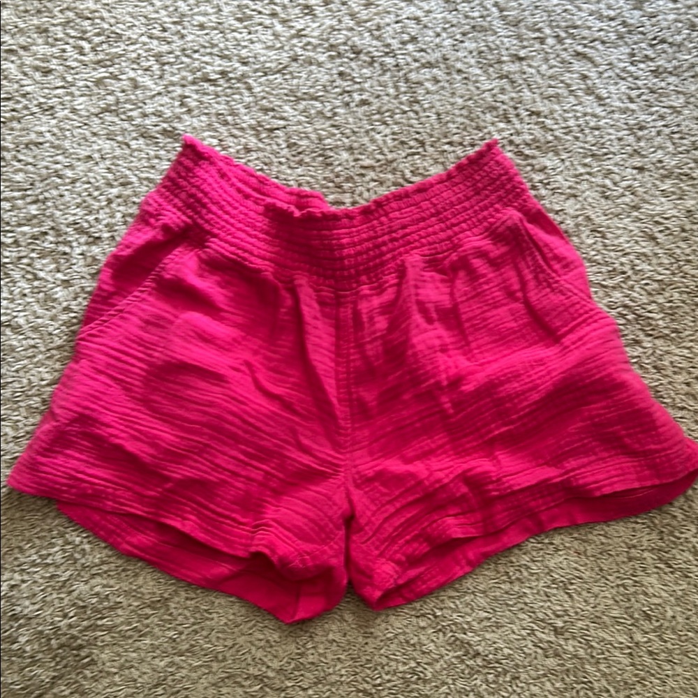 High Waist Pink Textured Shorts